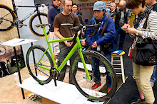 one sided English hipster fixie type bike with Enve components. Note the lack of left hand fork leg and stays?
