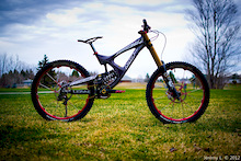 Intense m9 FRO_ FOX DHX rc4 with ti spring, k9 spring bearing, RWC needle eyelet_ FOX 40 Kashima 2012_ HOPE top crown_ E.13 LG1+ crank and chainguide_ HOPE 36t chainring_ KMC X10SL chain_ Darkcycles arachnid pedals_ Crankbrothers Opium 3 wheelset_ Schwalbe muddy marys (tubeless)_ SRAM X-0 DH derailleur_ X-0 trigger_ SRAM 1070 11-23t cassette_ Jagwire carbon liner_ HOPE V2 EVO brakes with red levers and caps_ HOPE V2 red vented rotors_ HOPE red seat clamp_ Crankbrothers cobalt 3 seatpost_ Selle Italia TLD SLR saddle_ Crankbrothers Opium 3 handlebar_ ODI rogue lock grips